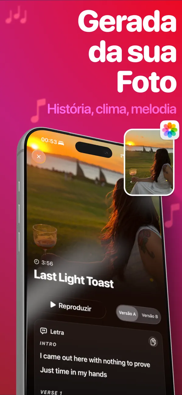 Screenshot do SnapSong na App Store: música criada a partir da foto