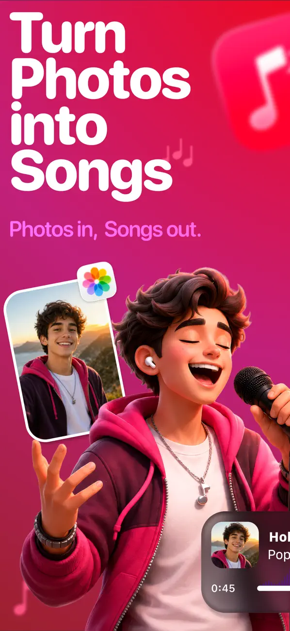 SnapSong App Store screenshot: turn photos into songs