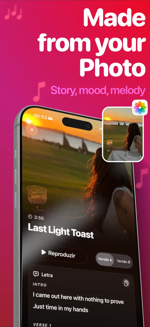 SnapSong App Store screenshot: create a song from the mood of a photo