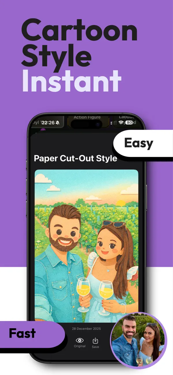 ToonFilter App Store screenshot showing instant cartoon styles