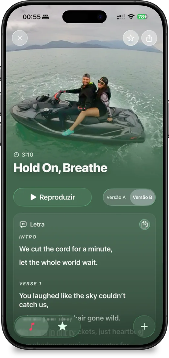 Hold On, Breathe: tela da música gerada a partir de uma foto de jet ski