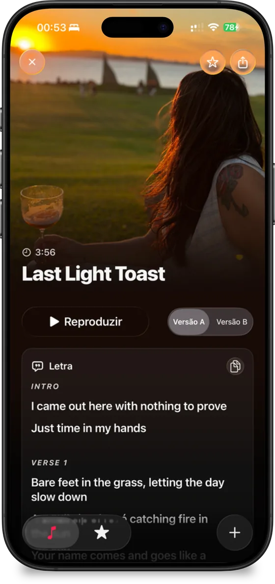 Last Light Toast: tela da música gerada a partir de uma foto de pôr do sol